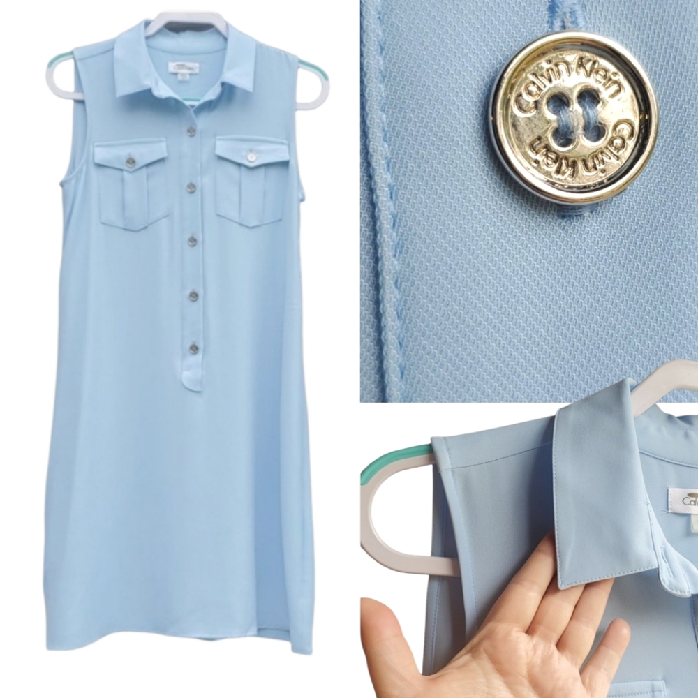 Calvin Klein Sleeveless Blue  Lightweight Spring Summer Pullover Shirt Dress 6…